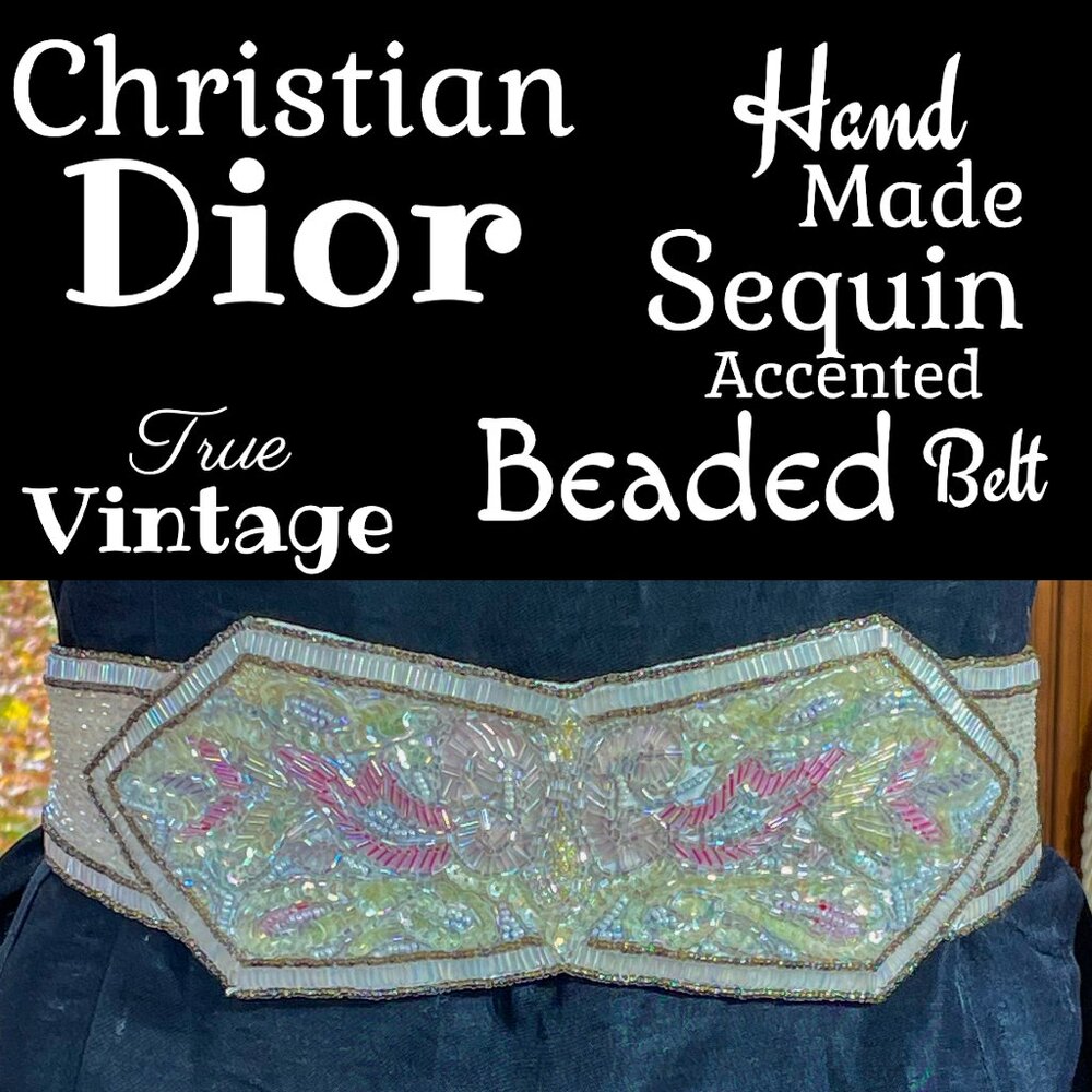▪️VTG▪️CHRISTIAN DIOR▪️1980's RARE Handmade Sequin Pearl Accented Beaded Belt